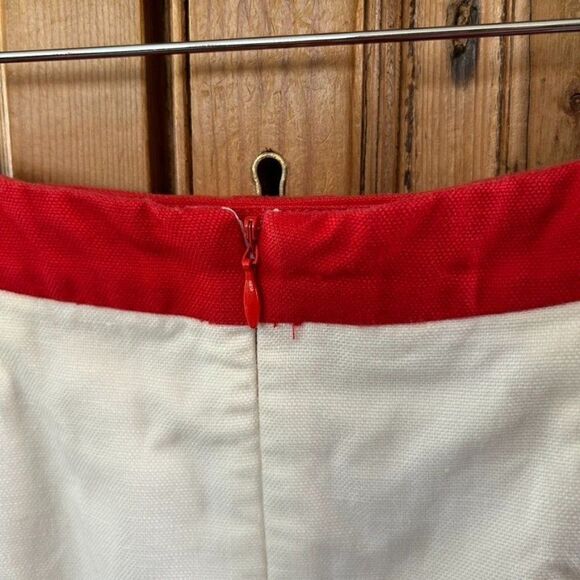 Boden 4 Regular Pencil‎ Skirt Red Pink White Fitted Colorblock Linen Blend Bow - Picture 7 of 12